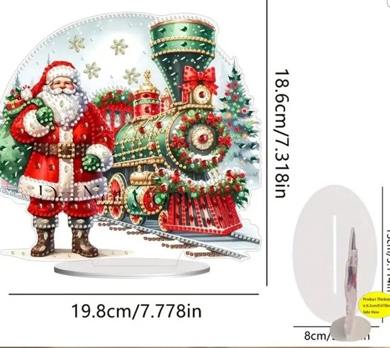 Kerst painting op Standaard- kerstman met trein -kerstversiering Diamond paintingset kerstmis -