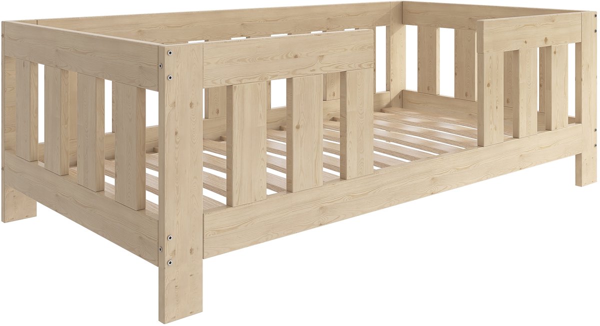 Need Sleep Veilig Peuterbed 70x140 cm – Montessori Bedje met Hoge Valbeveiliging – Massief Hout – Naturel