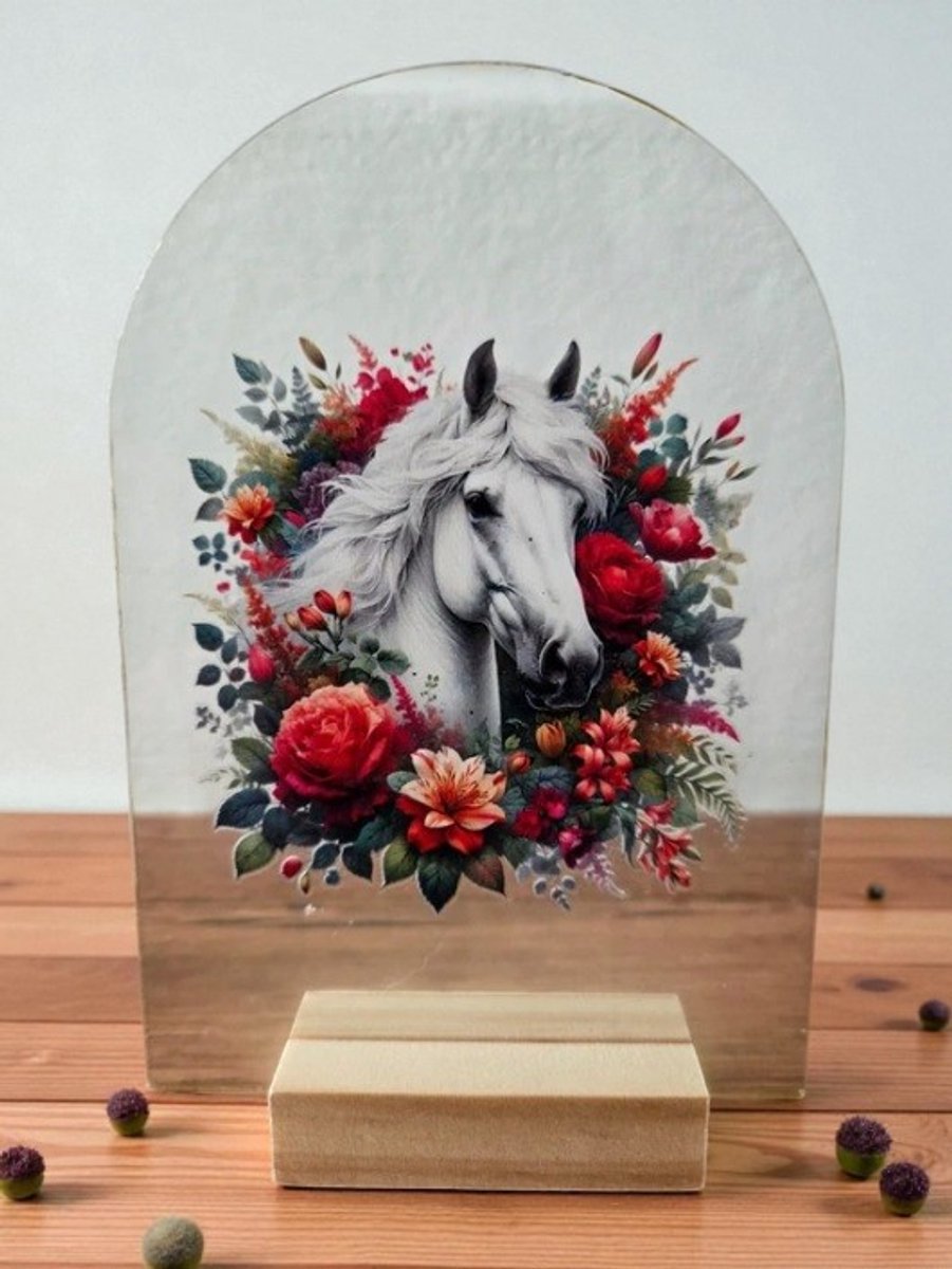 Decoratief Standaard Paard Wit - Met Houten Voet - 15x10 cm
