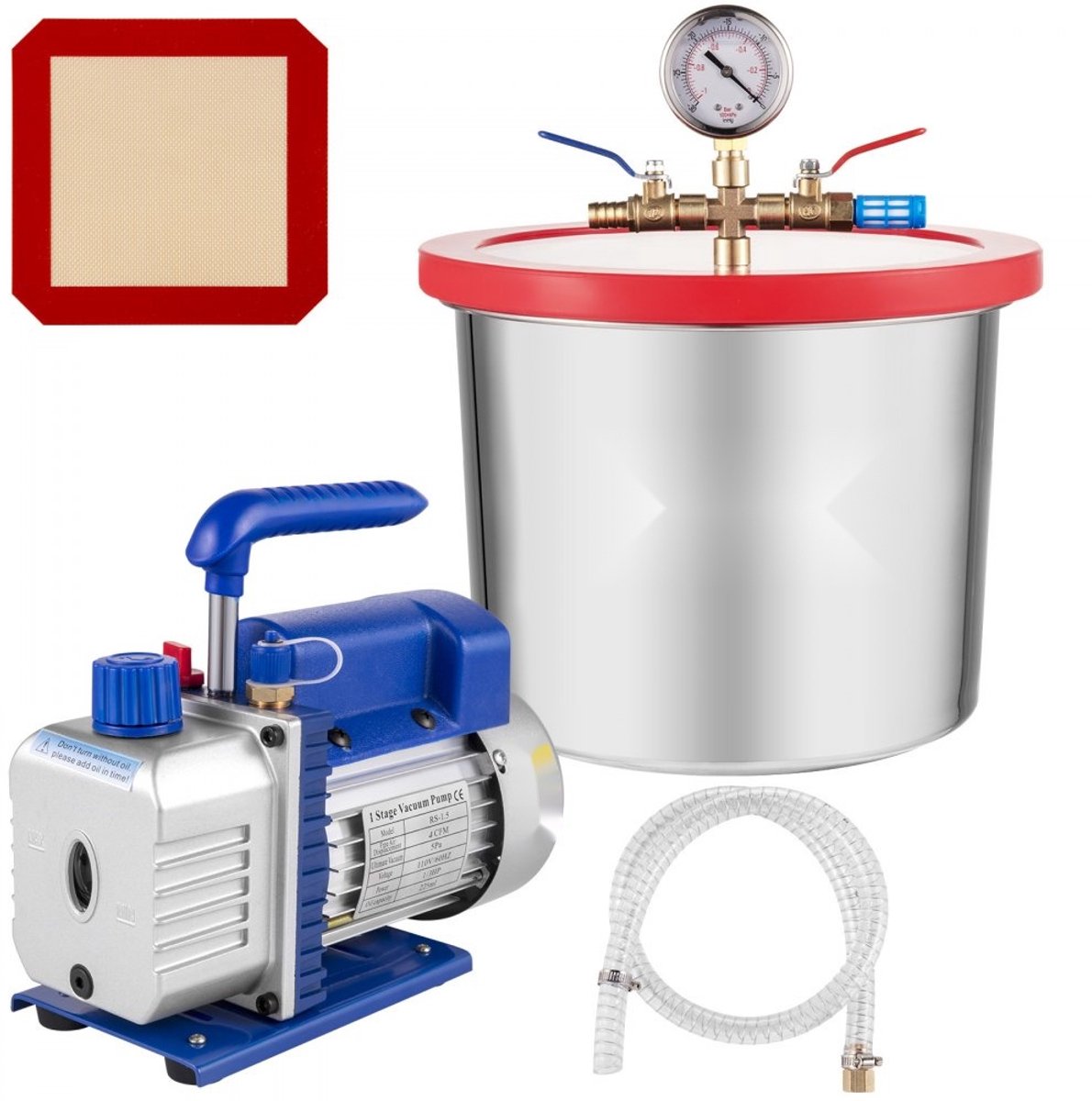 Vacuümkamer met Vacuümpomp - 2-Delige Set - Inhoud 7,6 L - Pompcapaciteit 6,8 m³/u - Vermogen 250 W