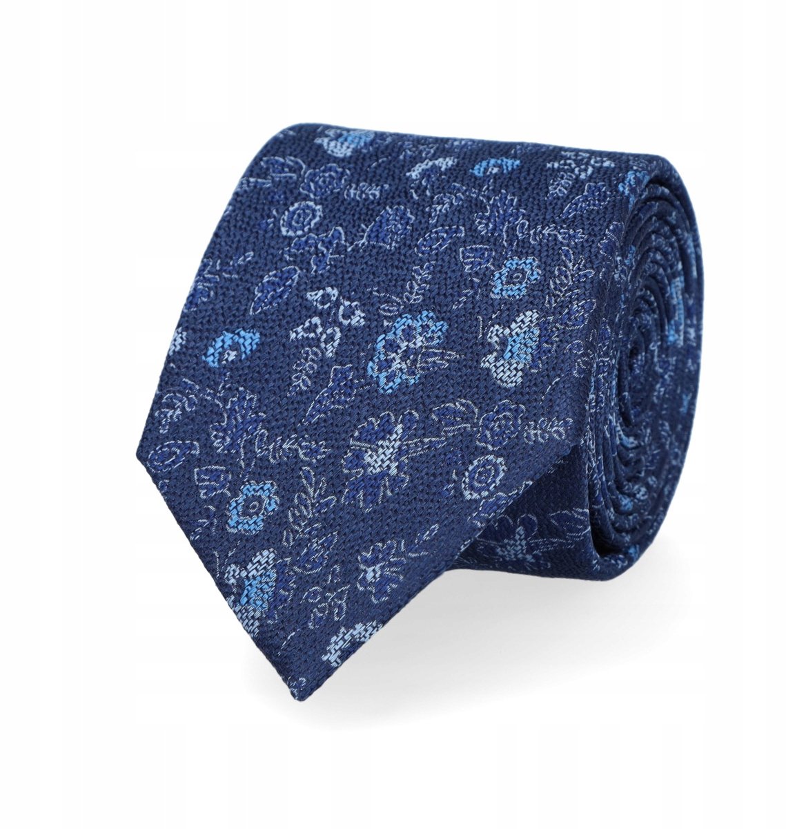 Lancerto Zijden Stropdas - Navy Blauw met Bloemendessin