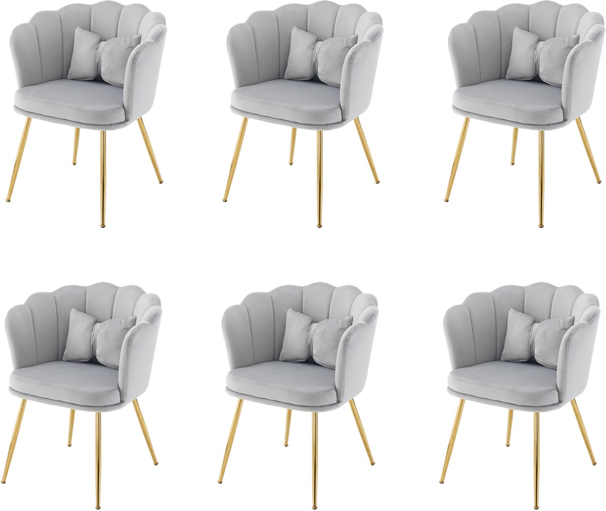 OKWISH Eetkamerstoelen - 62x54,5x77 cm - Set Van 6 Luxe Armstoelen Met Gouden Poten - Fluweel - Grijs