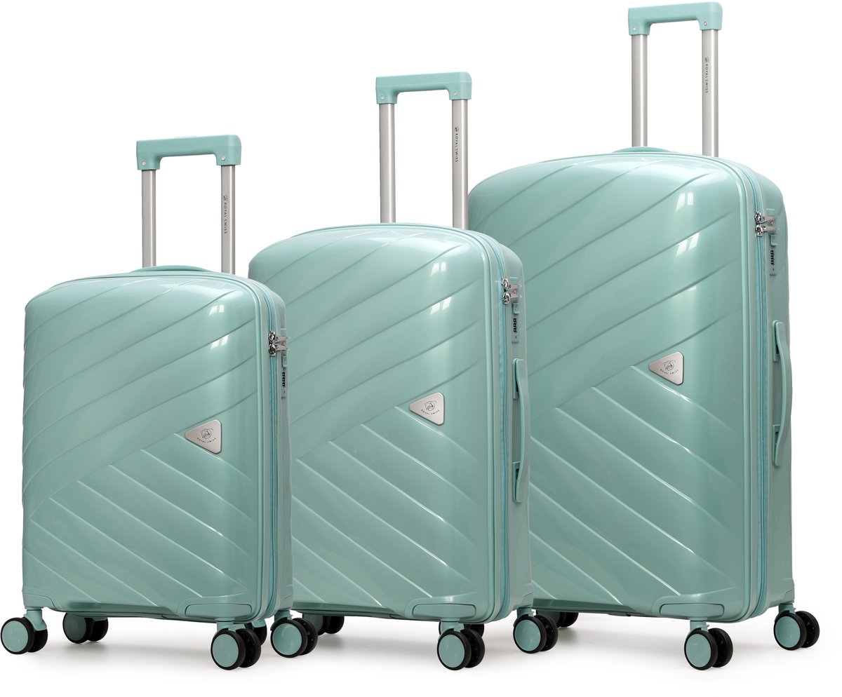 Royal Swiss® Kofferset 3-delig – Hardcase PP – Lichtgewicht & Duurzaam – 8 Wielen 360° – TSA Slot – Reis Koffer Set 20”/24”/28” – Mint