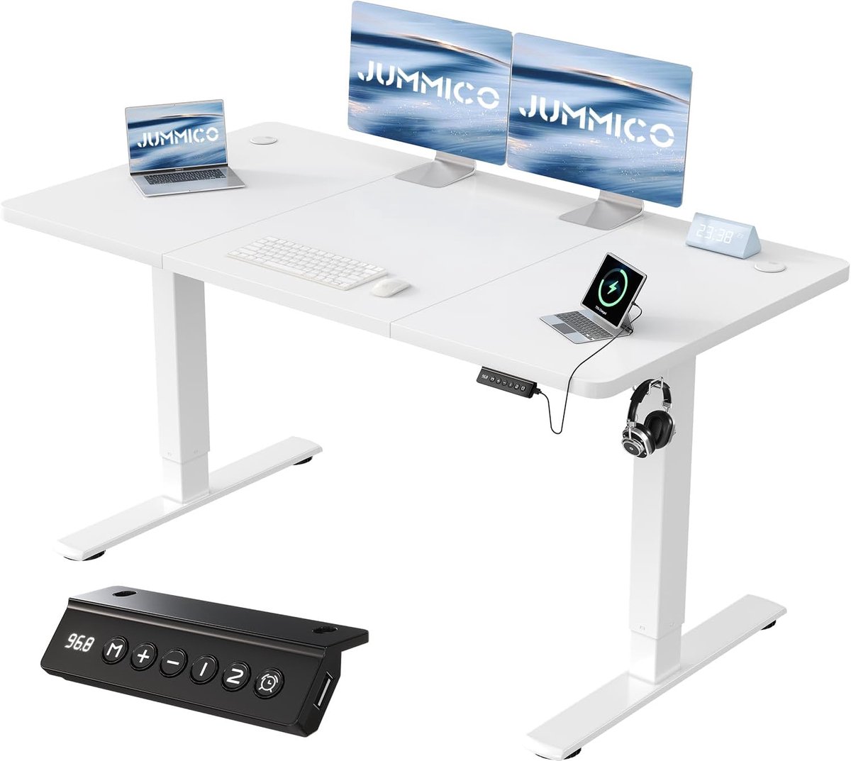 Elektrisch Verstelbaar Bureau – Elevora ProLift 140x60 cm – Sta Bureau met USB Oplaadpoort – In Hoogte Verstelbare Computertafel – Ergonomisch Kantoor Bureau – Wit – Stil & Sterk Motorisch Sta Zit Bureau voor Thuis & Werkplek