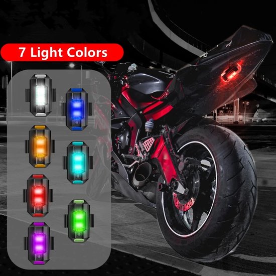 Joiride - 2 Stuks - Oplaadbare LED Stroboscooplichten - 7 Kleuren - Waterdicht - Fiets/Auto/Drone - (3,8x2cm) - STROBIES — afbeelding 3