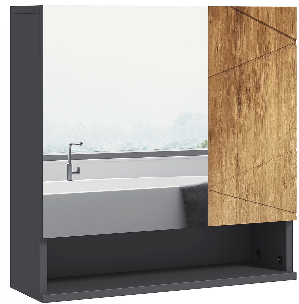 Kleankin-Spiegelkast-Hout-55x17x55cm-Natuurlijk hout