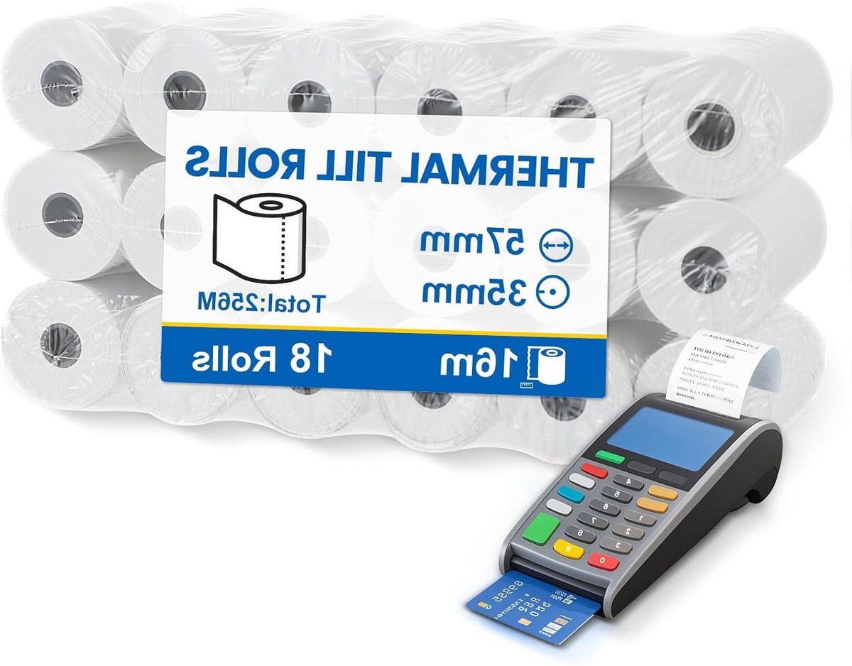 EGoods - Kassarollen thermisch papier, 57 mm x 12 mm x 16 m, printerrekenmachines, kassa's, reservepapierrollen.