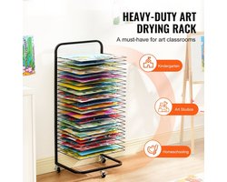 Droogrek voor Kunstwerken - 25-Laags Verfdroogrek - Verwijderbare Planken - Afmeting 42,3 x 31,7 cm - Zwenkwielen met Rem - Koolstofstaal - Voor Tekeningen en Schilderijen - Mobiel