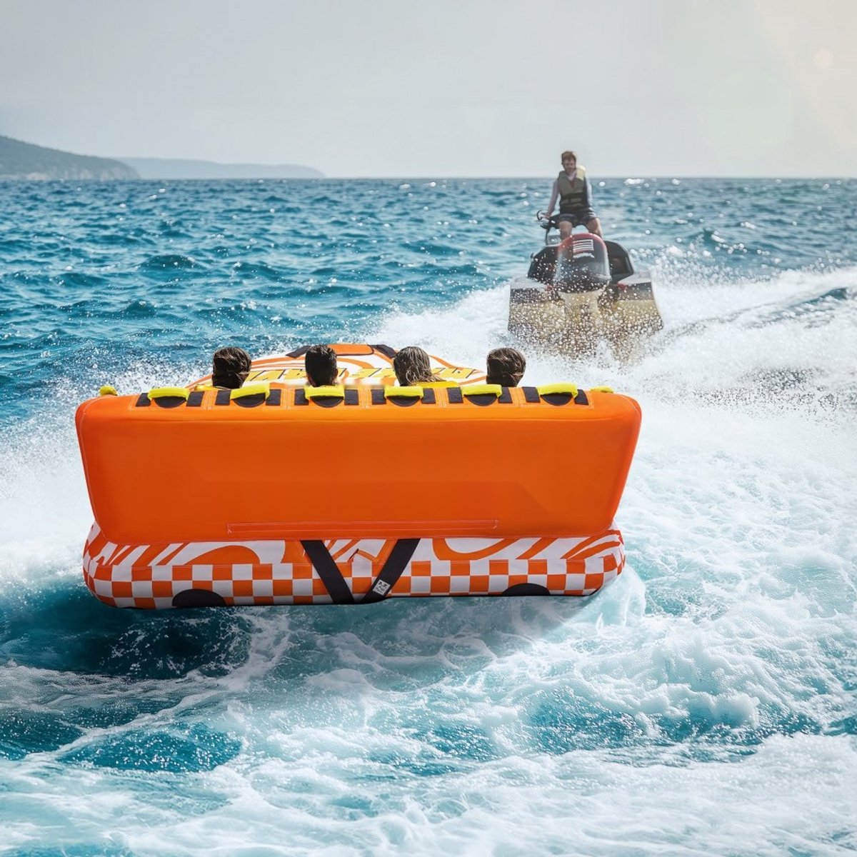 Opblaasbare Funtube - Sleepband voor Boot - 1-4 Personen - Draagvermogen 300 kg - Met Handgrepen - Meerdere Trekpunten - Veiligheidsventiel