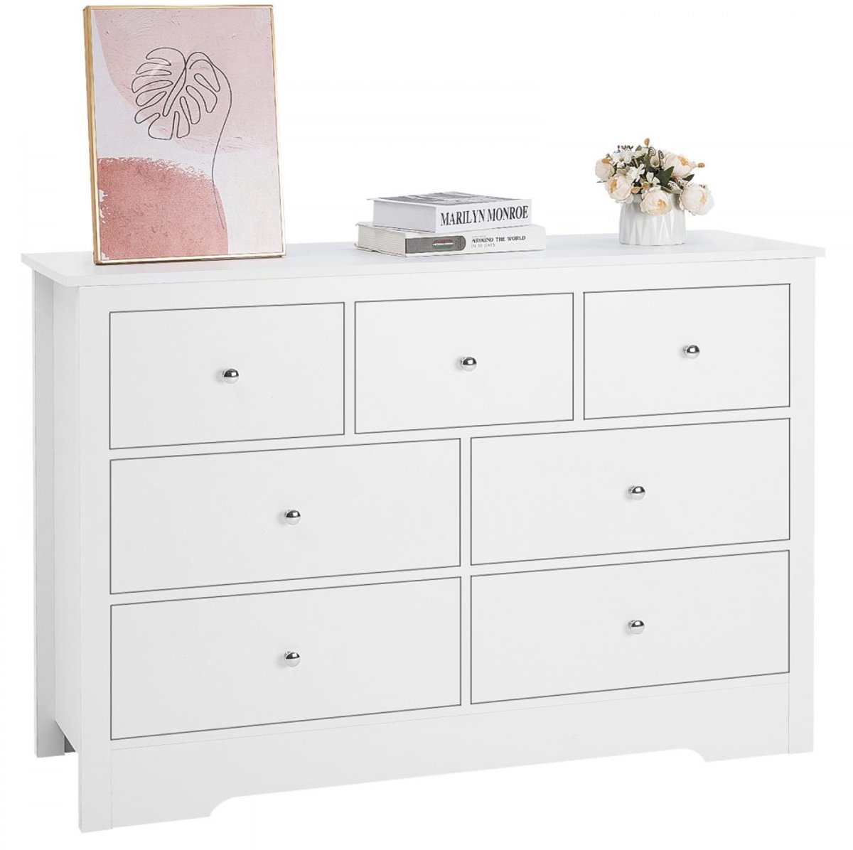 Ladekast - Commode Opbergkast - 7 Lades - Kantelbeveiliging - Modern Minimalistisch - Voor Woonkamer Slaapkamer Hal - 40 x 119,9 x 81,3 cm - Wit