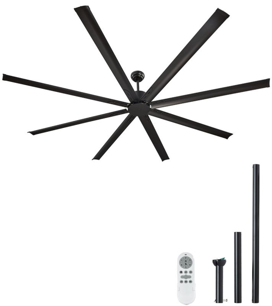 Plafondventilator - 243 cm Binnen/Buiten - Zonder Licht - Afstandsbediening met 6 Snelheden - Aluminium Bladen (8) - Omkeerbare DC-motor Zomer/Winter - Zwart