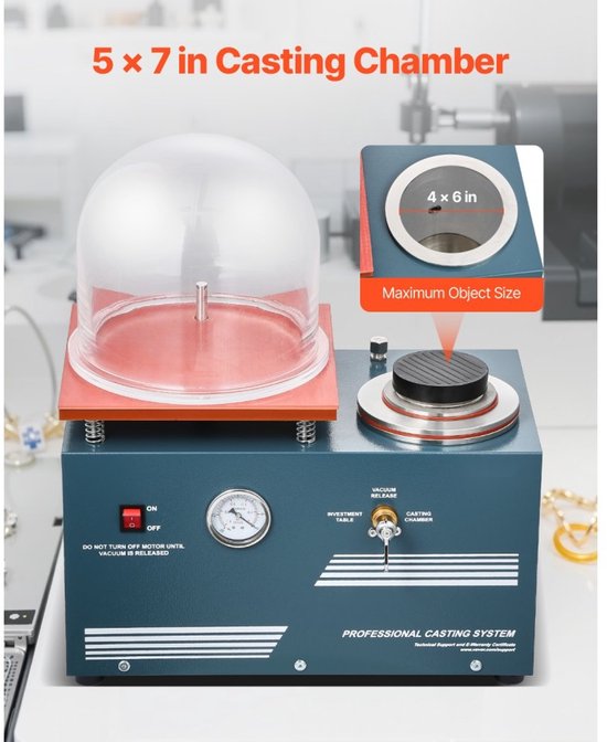 Vacuümgietmachine - Sieraden Gietapparaat - Capaciteit 400 ml - Vacuümpomp 3 CFM - Precisie Manometer - Vermogen 290 W - Werkvlak 28 x 28 cm - Met vacuümklok van Merkloos — afbeelding 2