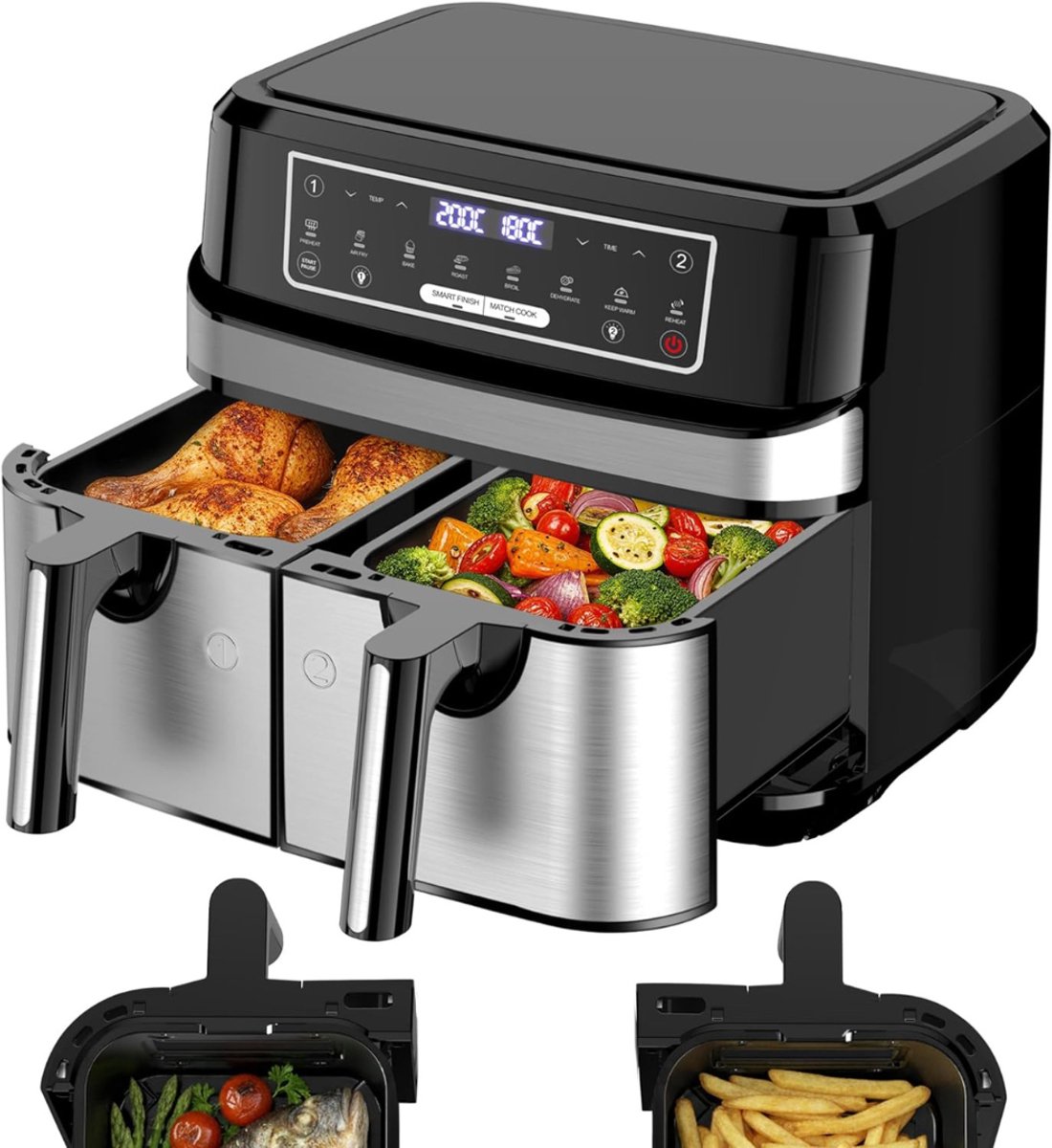 VH Supplies Dubbele airfryer - Airfryer XXL - Hetelucht - VH - €189,95