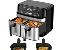 VH Supplies® Dubbele airfryer - Airfryer XXL - Hetelucht friteuse - 2 x 4,5L - 2600W
