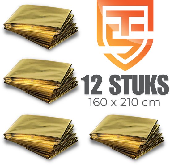 Nooddeken 12 stuks - Reddingsdeken 160x210 - Technosafety Isolatiedeken Goud Zilver - Noodpakket