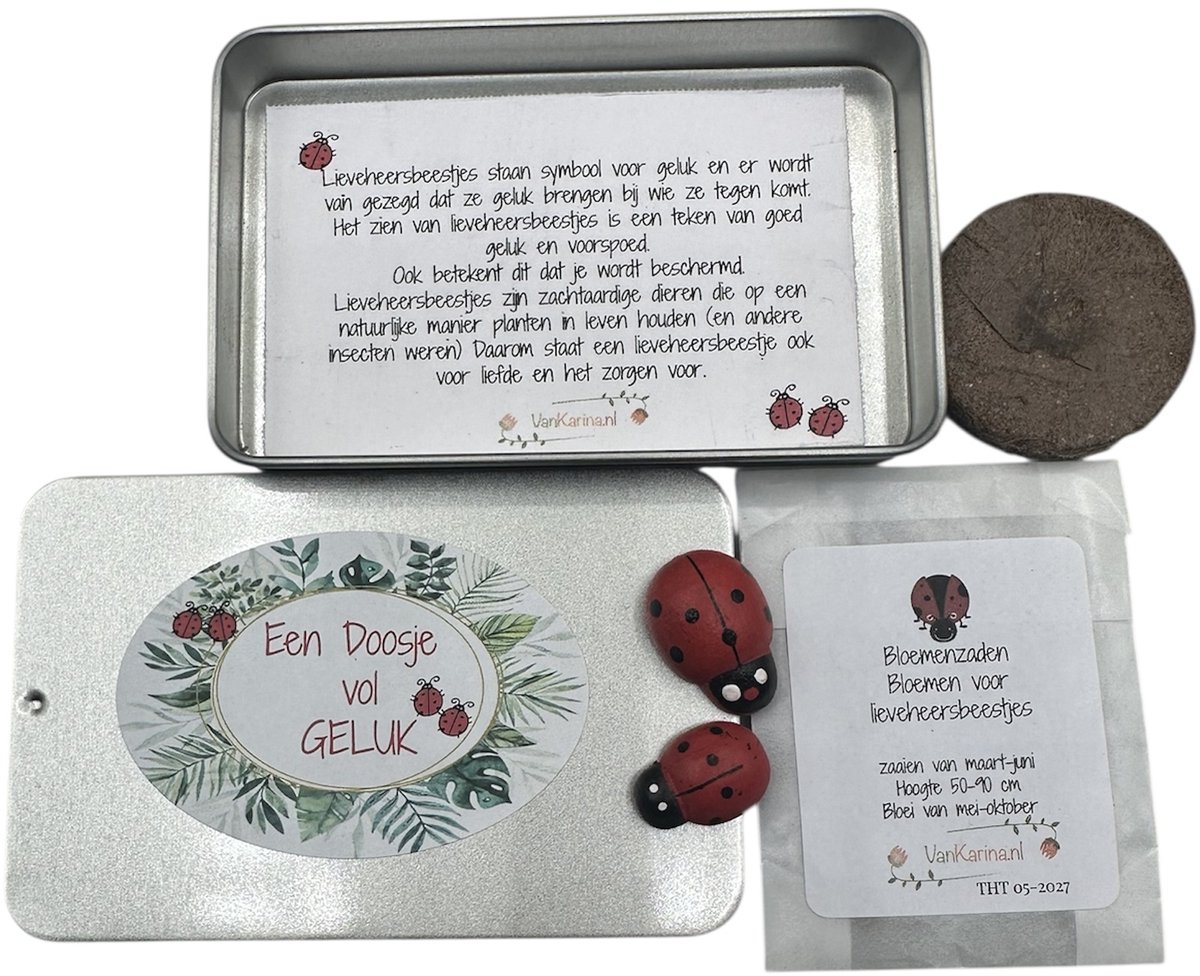 10 doosjes ,Een Doosje geluk, bloemenzaden,lieveheersbeestjes,klein kadootje,geluksbrenger,doosje,geluk,