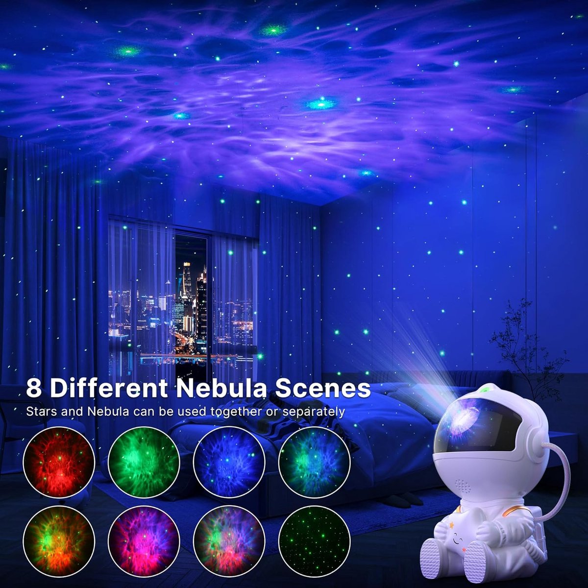 Astronaut sterrenhemel-projector, led-sterrenhemelprojector met afstandsbediening, 8 Nebula-modi, 360° rotatie, sterrenhemellamp voor kinderen en volwassenen, slaapkamer – foto 3