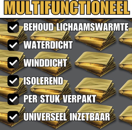 Nooddeken 12 stuks - Reddingsdeken 160x210 - Technosafety Isolatiedeken Goud Zilver - Noodpakket