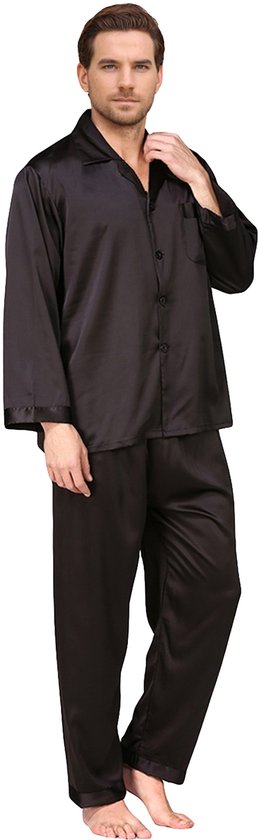 SCHIESSER Comfort Nightwear Pyjamaset, Heren Pyjama Lang Organic Cotton V Hals Manchetten Borstzak Nachtblauw Geruit 181162 804