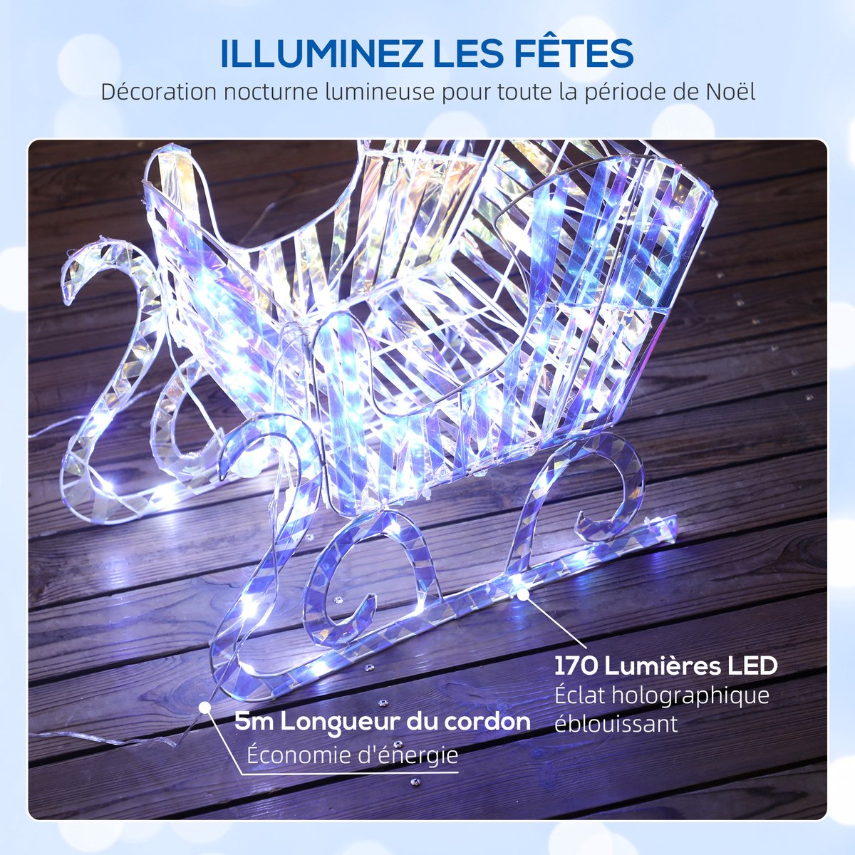 Outsunny-Verlichte Kerstdecoratie-PP-60x29x115cm-Zilver