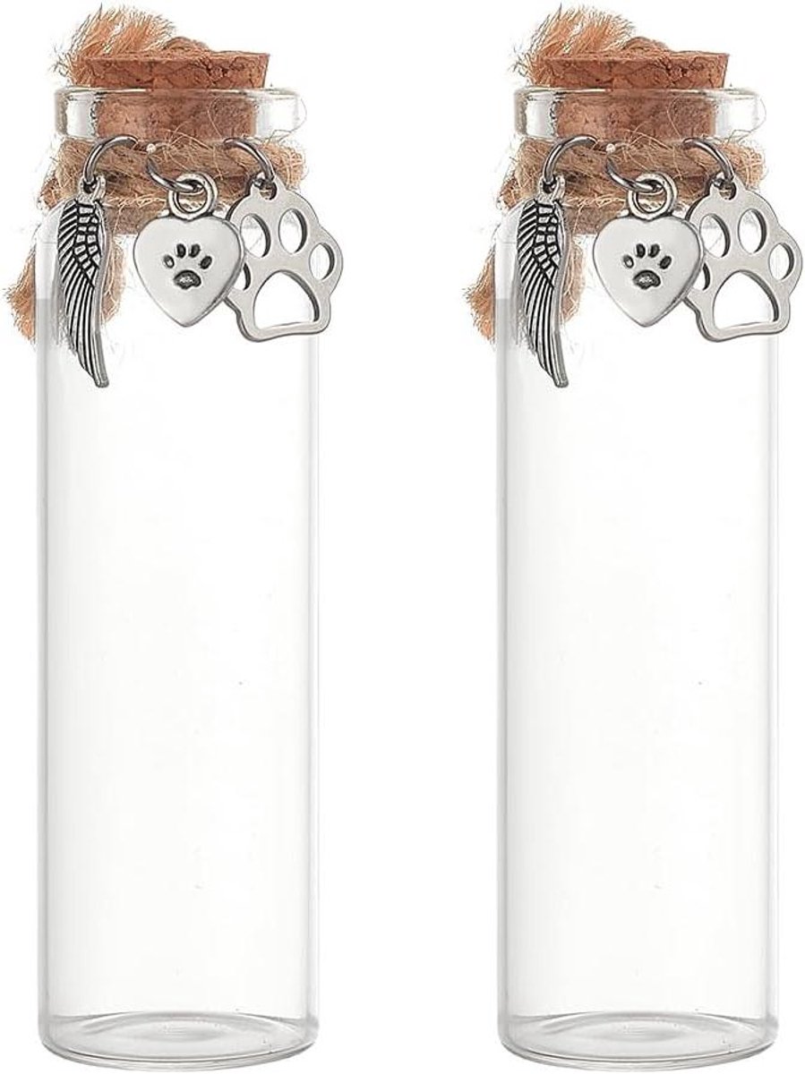 EGoods - Transparante Mini Keepsake Flesjes voor Huisdier Haar - Sympathie Gift met Hart Decor - Memory Flesje voor As Bont Urn