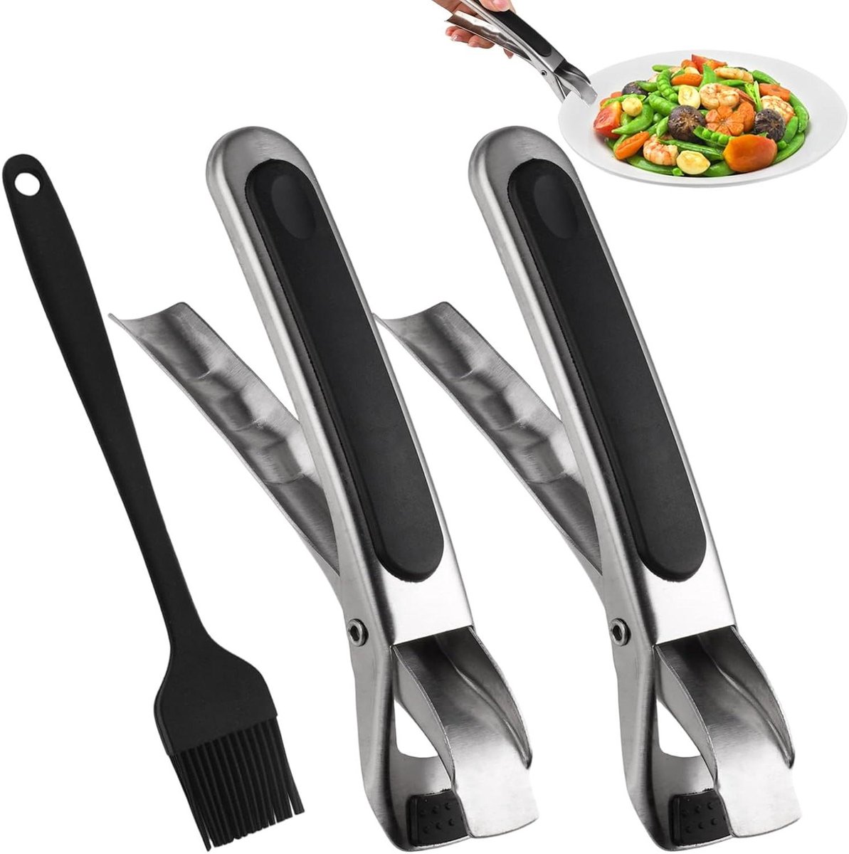 EGoods - Airfryer Tang Set van 2 met Antislip Handvat en Siliconen Borstel - Hittebestendige Multifunctionele Kom Houder Clip voor Schotels en Pannen.
