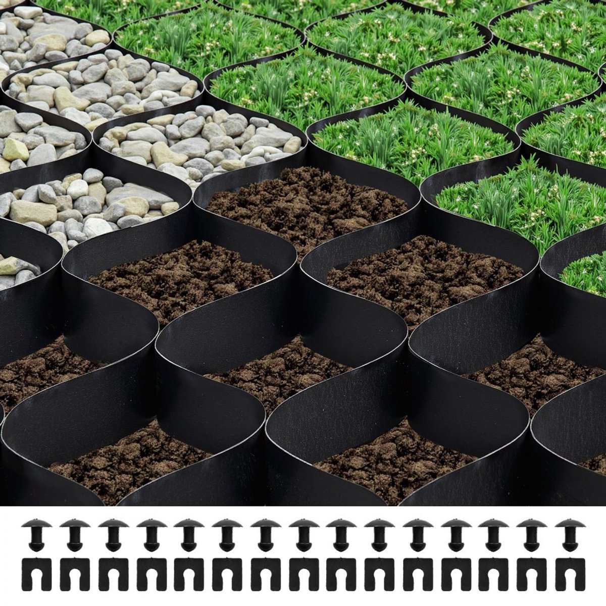 Grind- en Gazonrooster - HDPE Honingraat Stabilisatieplaat - 8,2 x 1,2 m (9,84 m²) - 5 cm Diep - Waterdoorlatend - Hoge Draagkracht - Voor Oprit, Tuin, Terras, Looppad, Camper