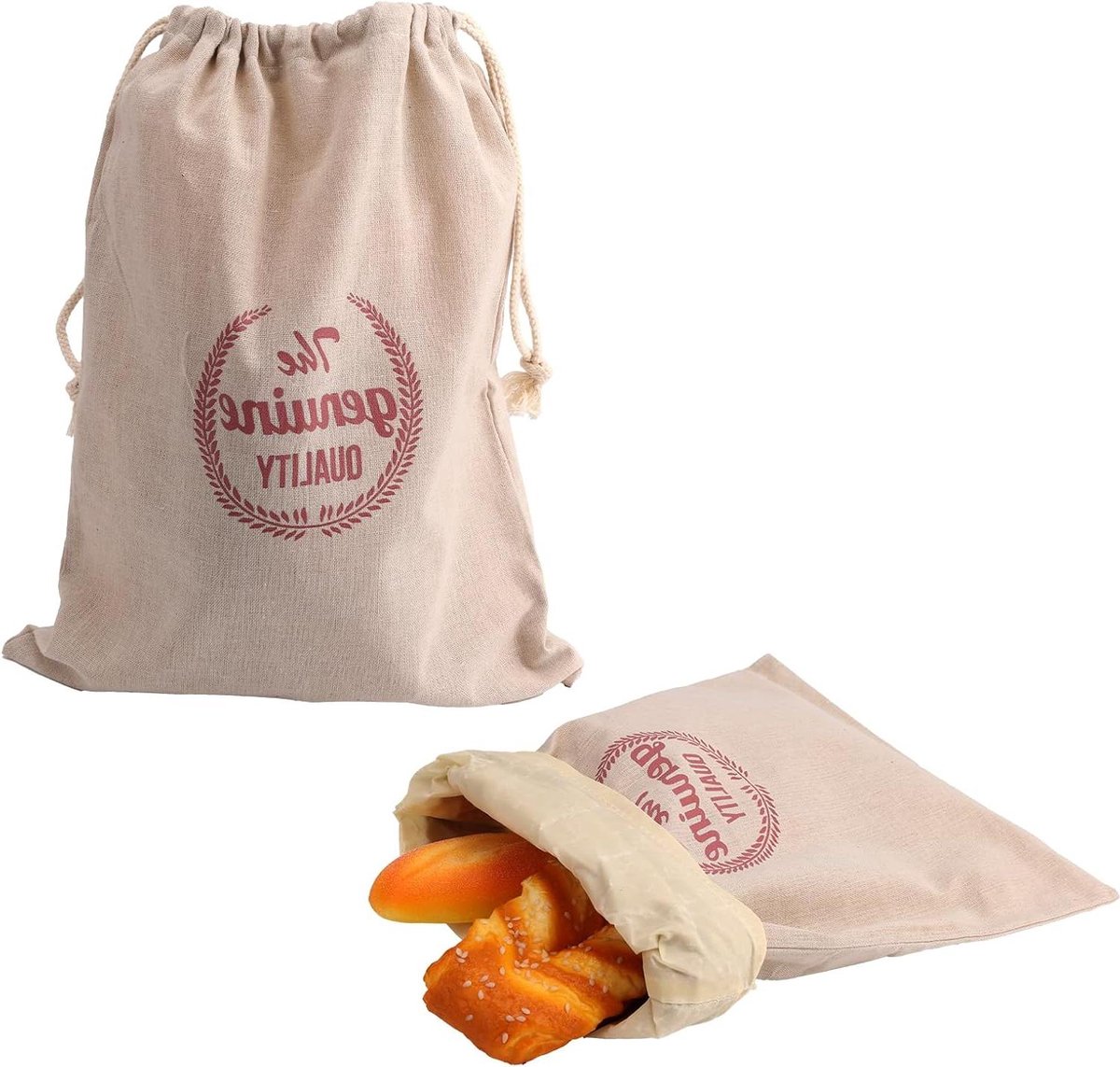 EGoods - Herbruikbare Voedselbewaarzakken voor Zelfgebakken Brood - Set van 2 - 40x30cm - Bijenwas - Zuurdesembrood - Trekkoord - Brood Vers Houden