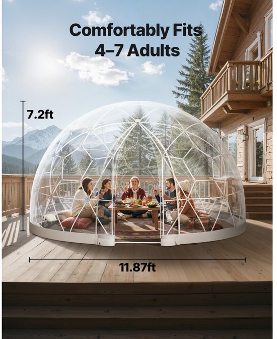Tuin Koepeltent - Geodetische Koepelkas / Bubbeltent - 3,6 x 2,2 m - Voor 4-7 Personen - PVC - Met venster - Transparant van SvenskaV© — afbeelding 4