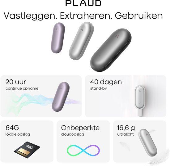 Een man draagt de paarse Plaude NotePin met een clip op zijn jasje.
