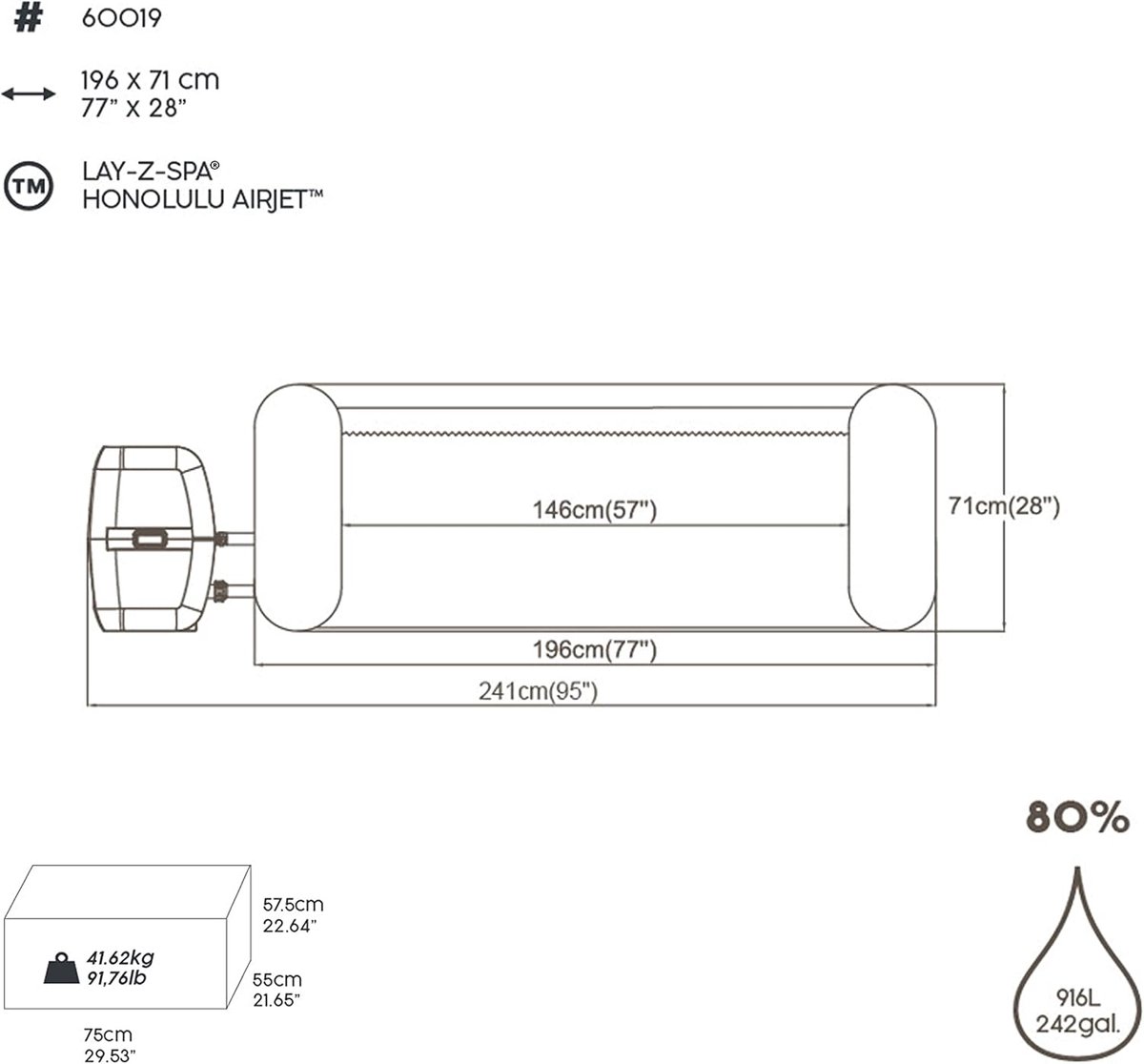 Honolulu FreezeGuard AirJet Spa (Ø 196x71 cm) voor Max. 6 Personen | Ronde All-Season Hottub met 140 Massagesproeiers en Vorstbeveiliging | Alta Furniture