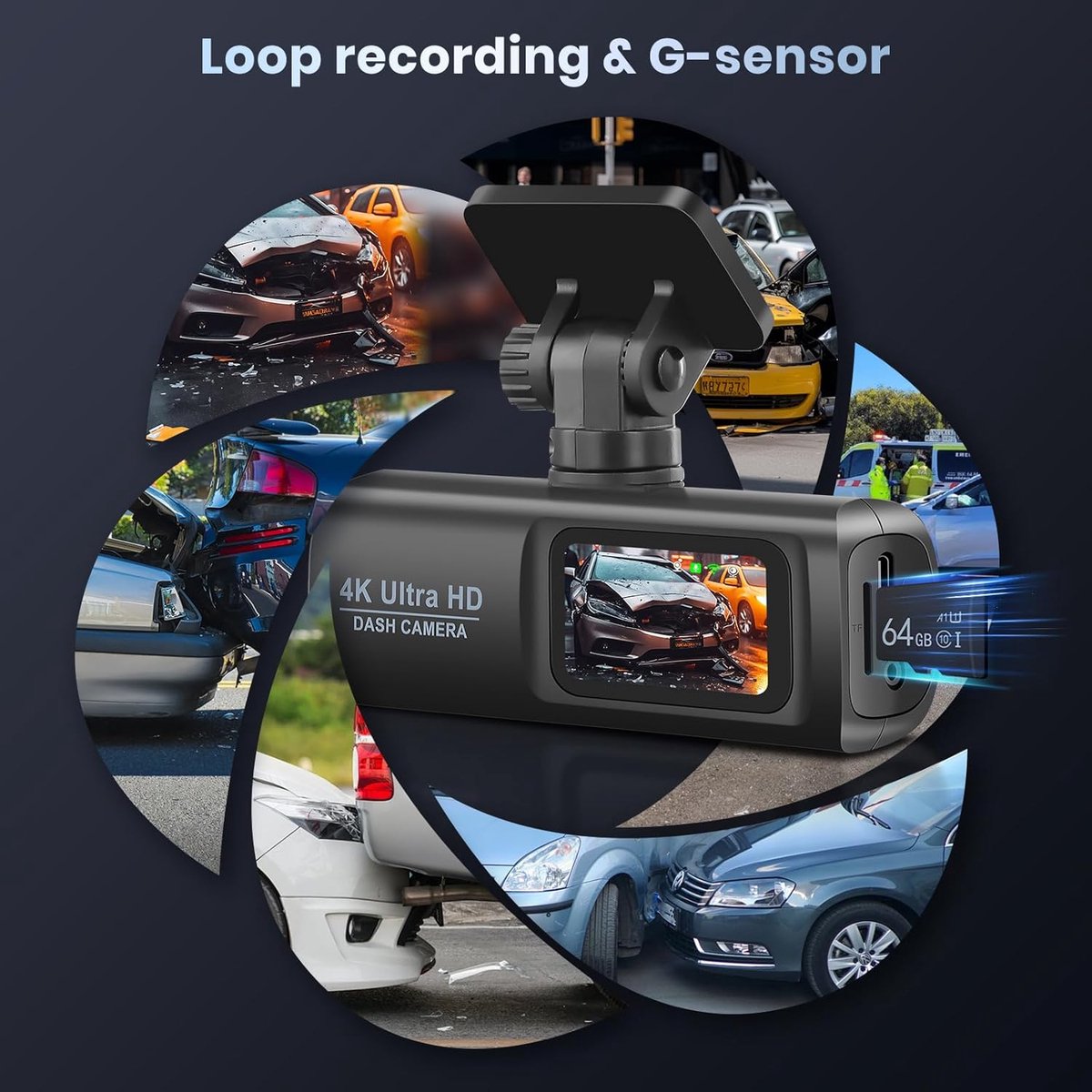 Dashcam voor en achter auto, dual front en binnenruimte autocamera 64G-kaart, FHD 1080p 3,16 inch IPS-scherm, dashcam G-sensor, parkeermonitor loop-opname, nachtzicht – foto 2