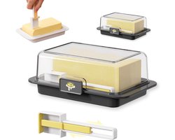 Botervloot-botervloot met deksel-2 artikelen Botervloot - Verse boter verzegeld boterrek - Boterdoos en botervloot met maatlepel - Zwart - 19x12,3x9,5 cm