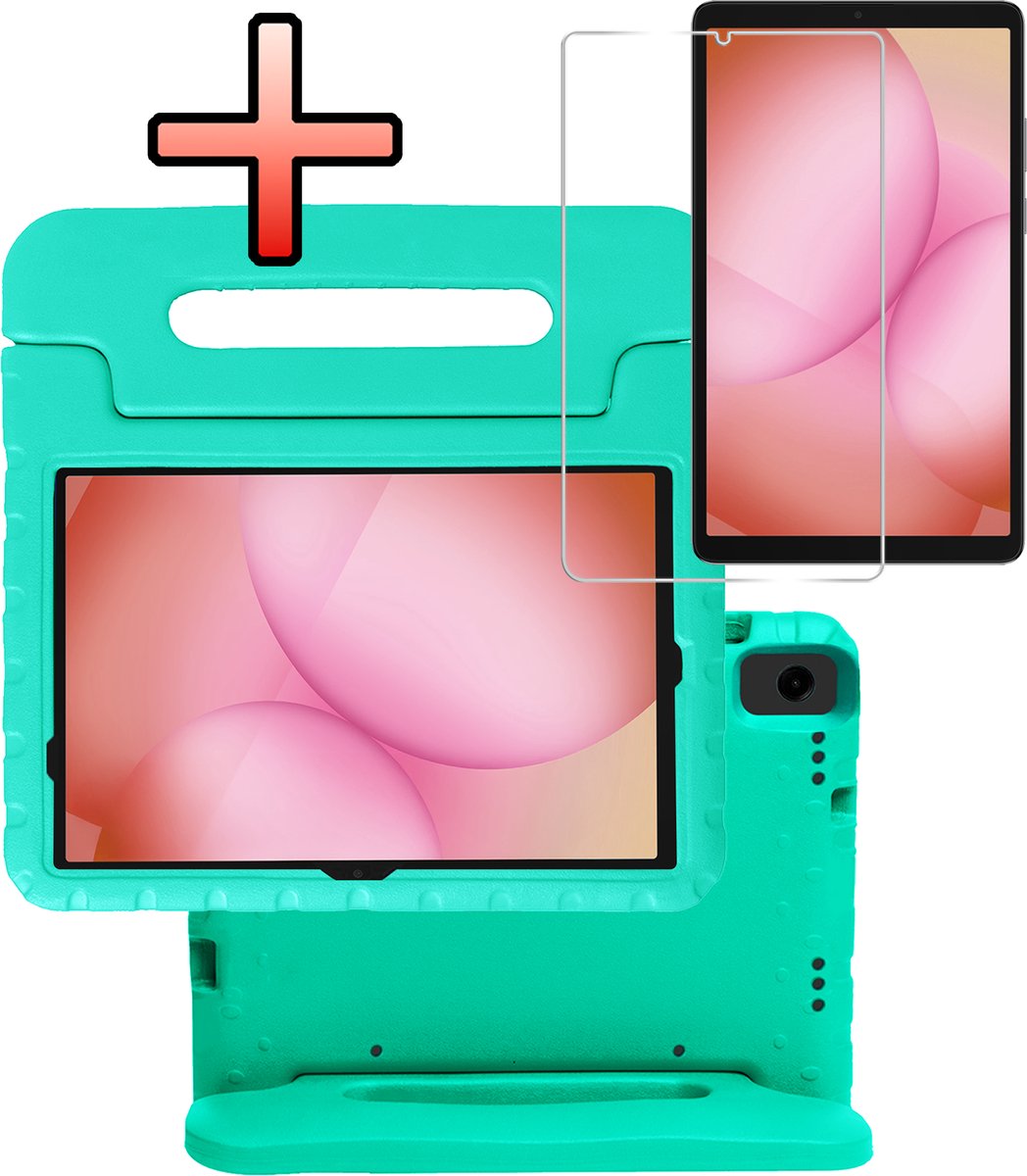 Hoesje Geschikt voor Samsung Galaxy Tab A11 Plus Hoesje Kinderhoes Shockproof Hoes Kids Case Met Screenprotector - Turquoise