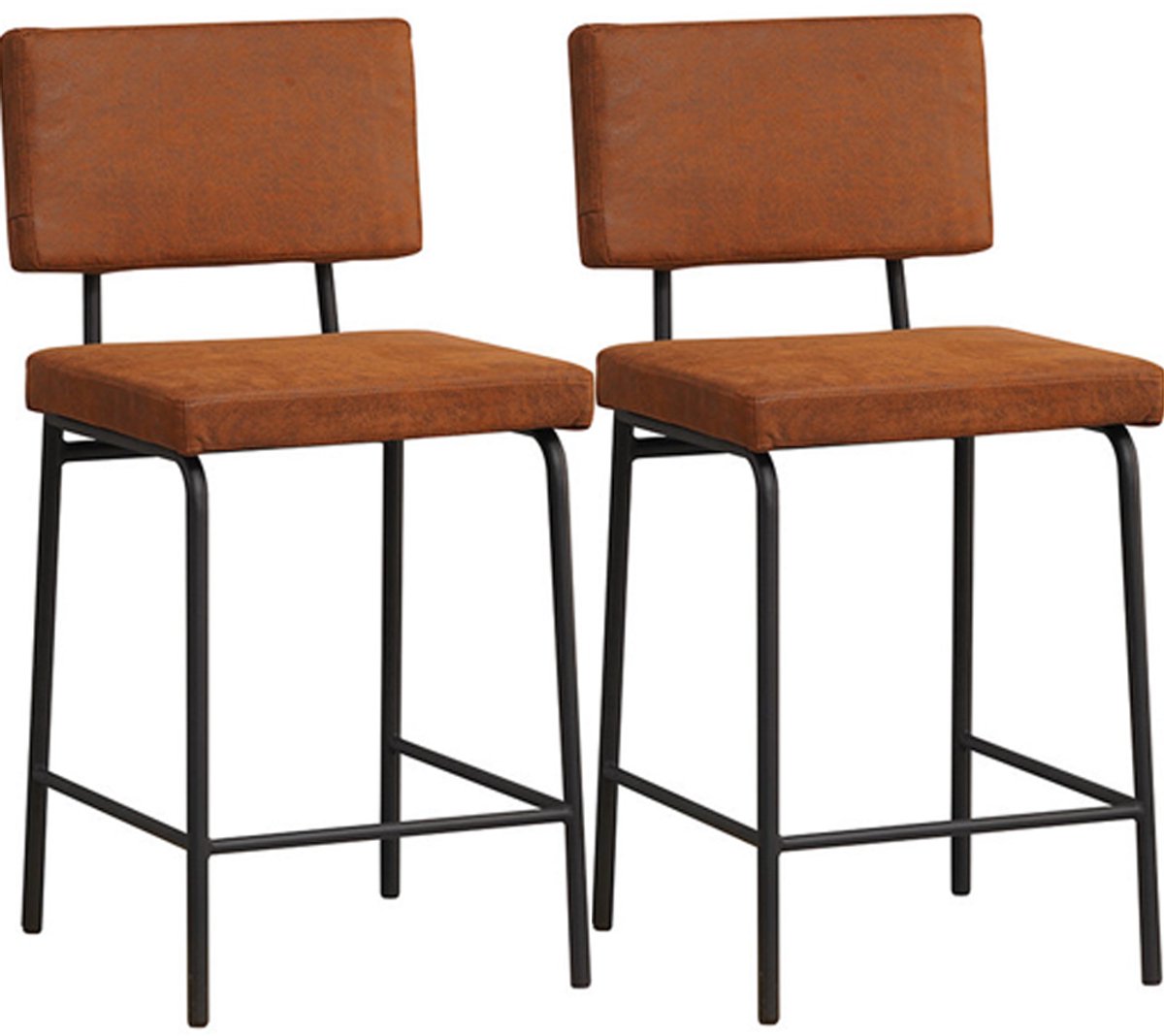 Bronx71® Industriële barkruk Espen cognac eco-leer 64-77 cm - Barkrukken set van 2 - barstoel