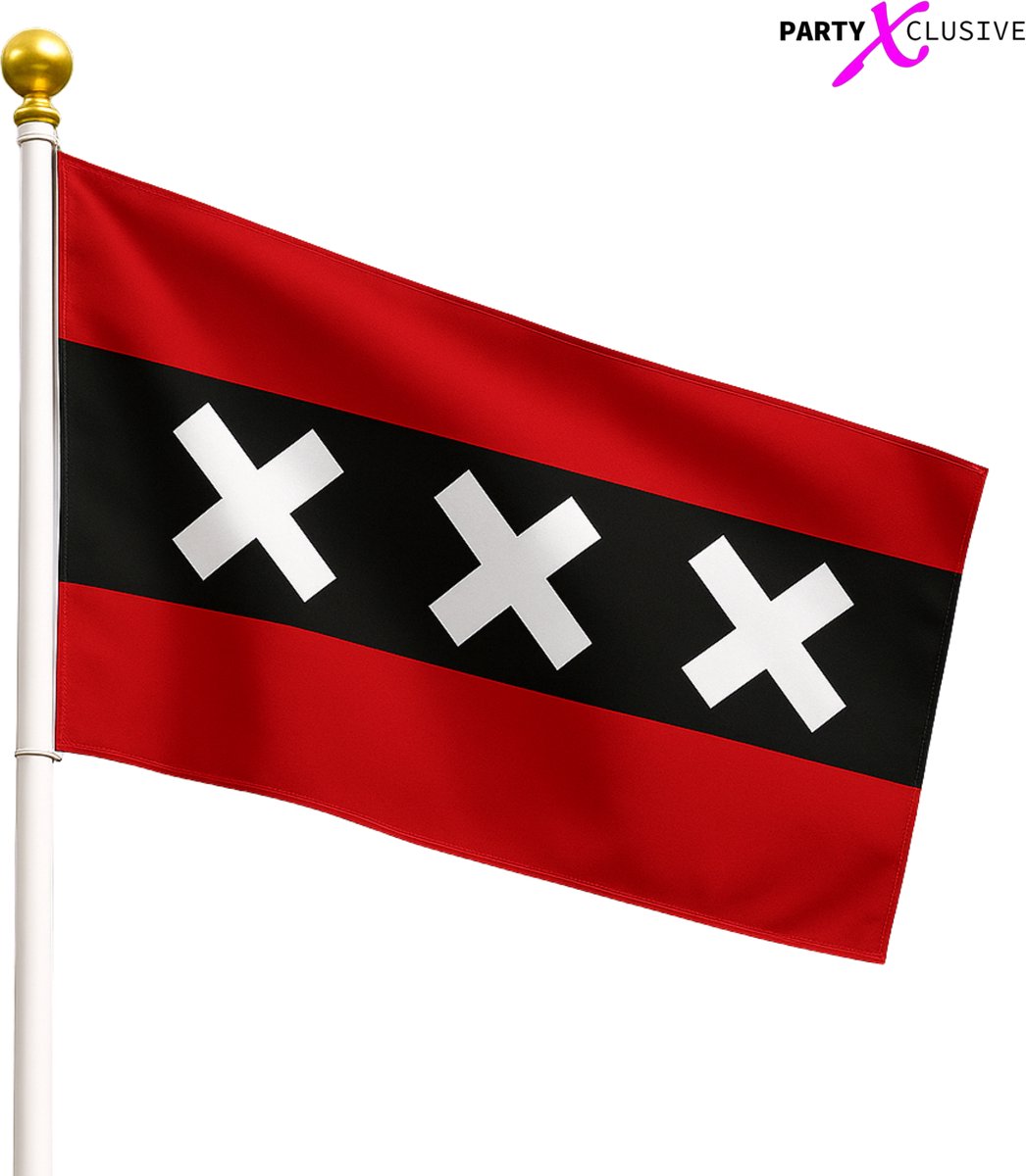 PartyXclusive Amsterdam Vlag - 90 x 150 cm - Windvast - Premium Kwaliteit - Voetbal - Amsterdamse Vlag