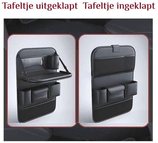 Auto Organizer met Uitklapbare Tafel - PU Leer - Rugleuning Opberger met Mesh Vak & Bekerhouders - Kinder Tafeltje voor Achterbank - Zwart - 64x45 cm van Merkloos — afbeelding 5
