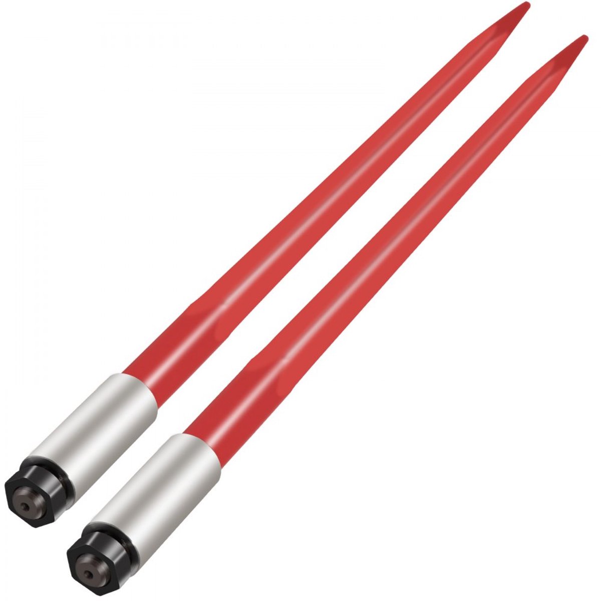 Balenpennen (Balenprikkers) - Set 2 Stuks - Lengte 99 cm - Draagvermogen 1360 kg - Ø 4,3 cm - Snelkoppeling Vierkant - Met Huls en Zeskantmoer - Voor Tractoren/Laders - Rood