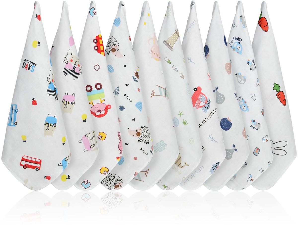 Unyqoos® Set van 10 zachte en absorberende babywashandjes van biologisch katoen