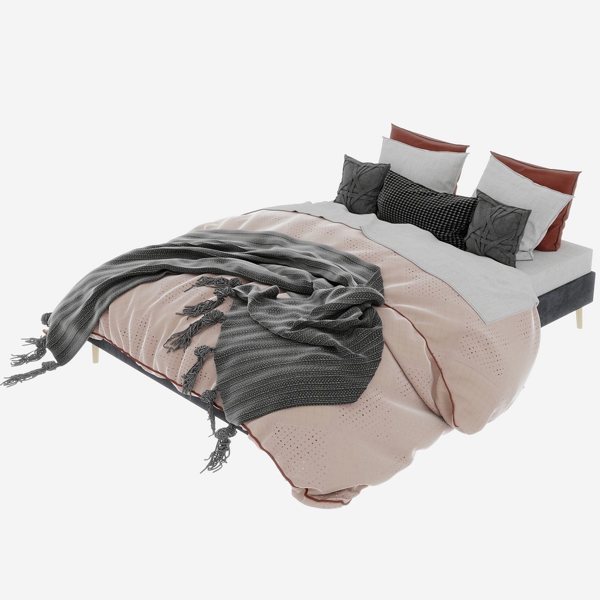 Merax Modern Gestoffeerd Bedframe 160×200 cm – Grijs – Fluwelen Stof – Laag Minimalistisch Bed – Metalen Frame & Houten Lattenbodem – Zonder Hoofdbord & Zonder Matras