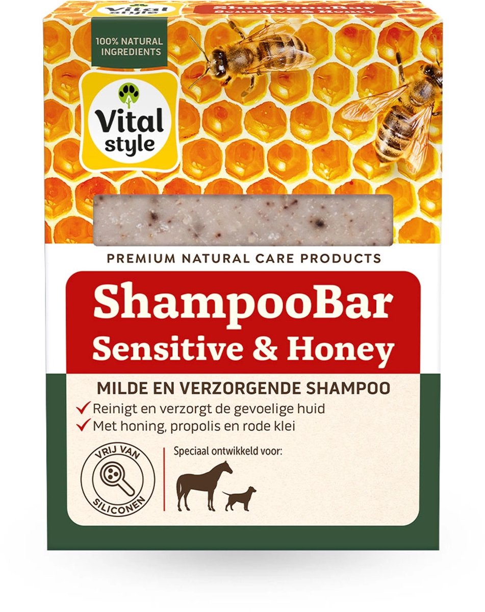 VITALstyle Shampoobar Sensitive & Honey - Hondenshampoo - Paardenshampoo - Voor De Gevoelige Huid - Met Honing, Propolis & Rode Klei - 180 g