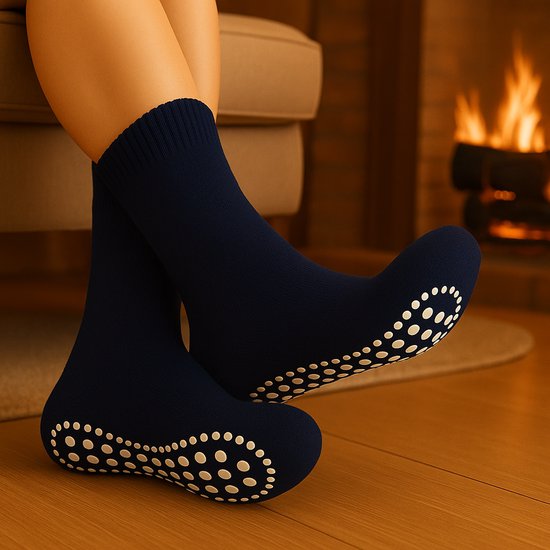 Chaussettes antidérapantes maison - Chaussettes antidérapantes - taille 39-42 - 1 paire - Bleu