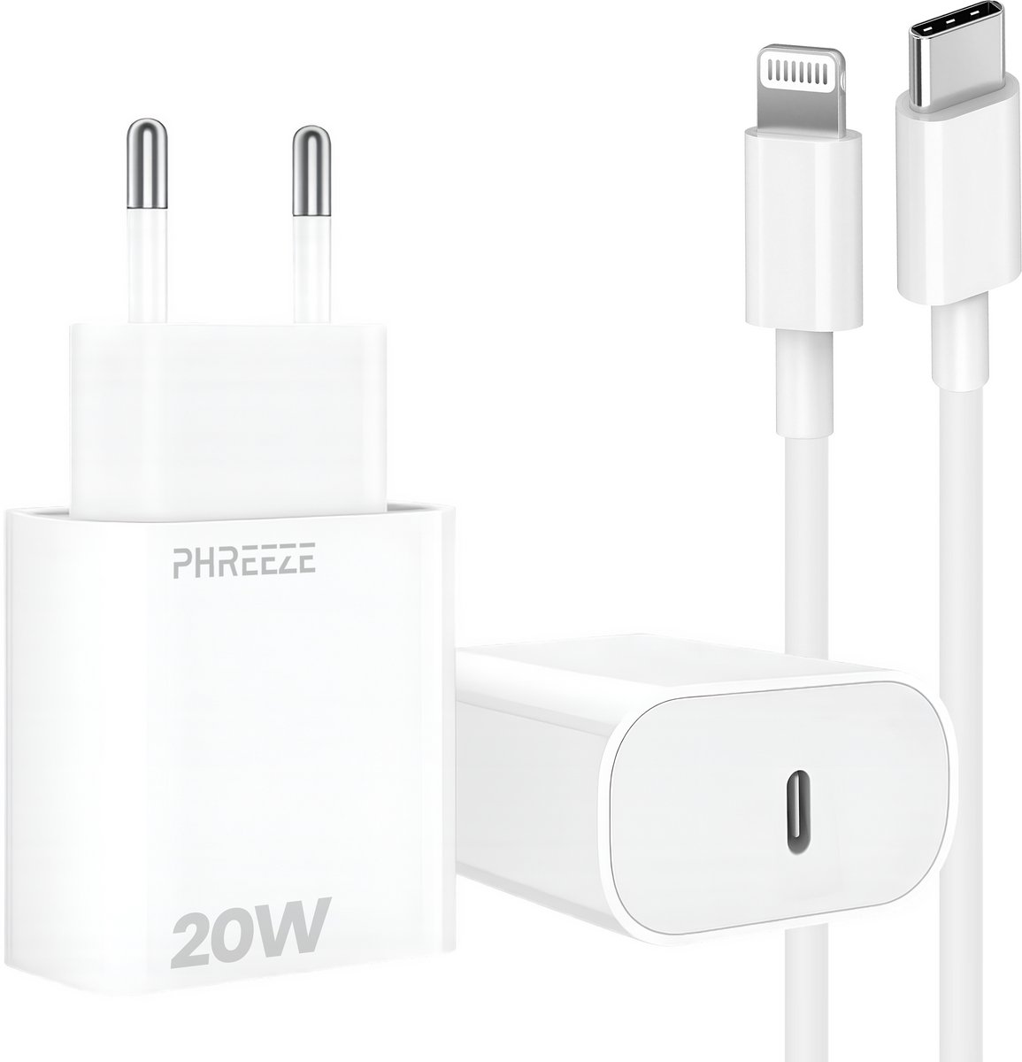 Snellader met usb C poort met Lightning kabel 20w Power Delivery - Made for iPhone gecertificeerde oplader met oplaaadkabel