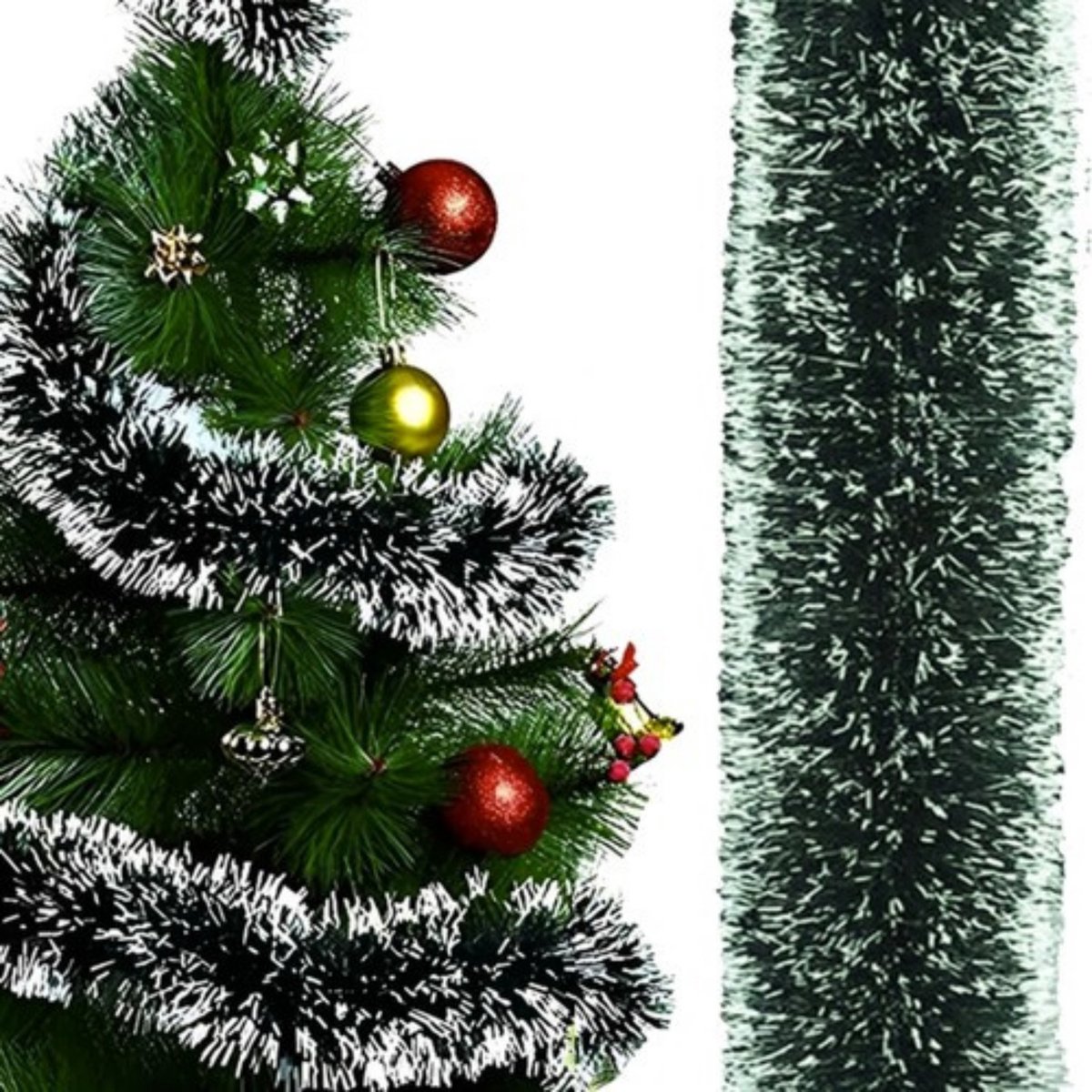 Ruhhy Kerstslinger - groen - 600 x 15 cm - met sneeuw - kerstboomslinger - kerstversiering