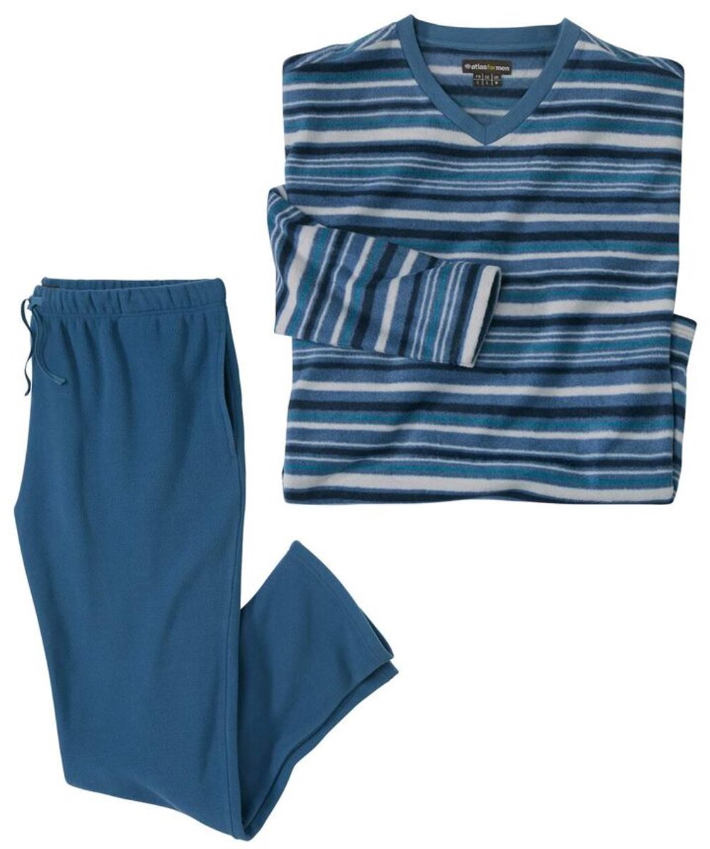ATLAS FOR MEN - Gestreepte pyjama van microfleece - Heren - Verkrijgbaar in grote maten - 3XL