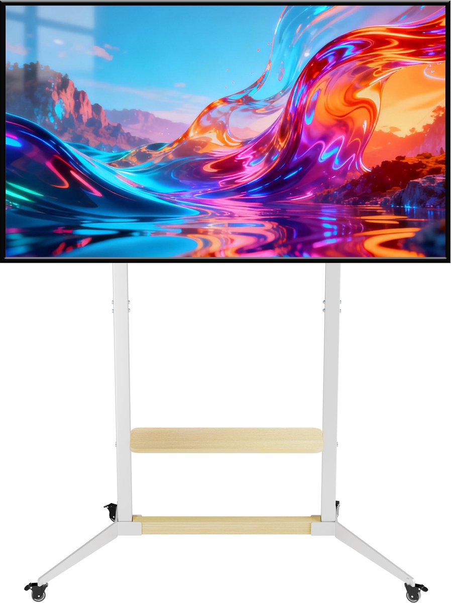 unho Mobiele tv-vloerstandaard op wielen voor 40“-100”, in hoogte verstelbare tv-trolleystandaard