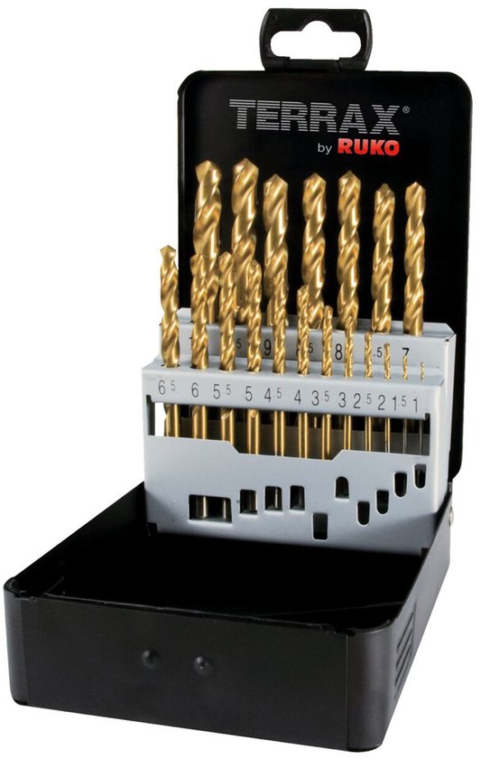 TERRAX by RUKO Jeu de forets hélicoïdaux DIN 338 Type N, HSS-G TiN - 19 pcs...