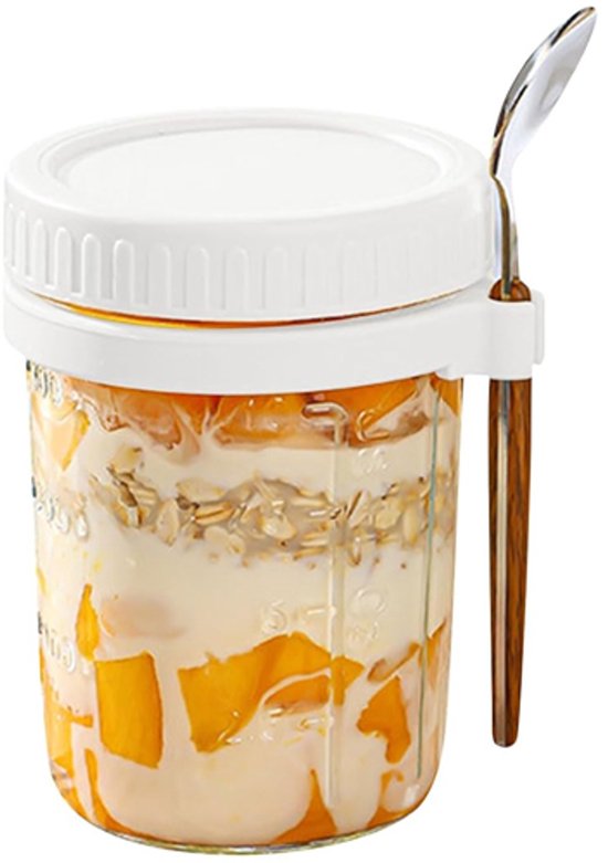 Zikenis 4 Stuks Overnight Havermoutpotten, 500 Ml, Inmaakpotten Met Schroefdeksel Mason Jar Deksel Voor Zelfgemaakte Jam Chutney Yoghurt Pudding Inleggen Babyvoeding 2524611975