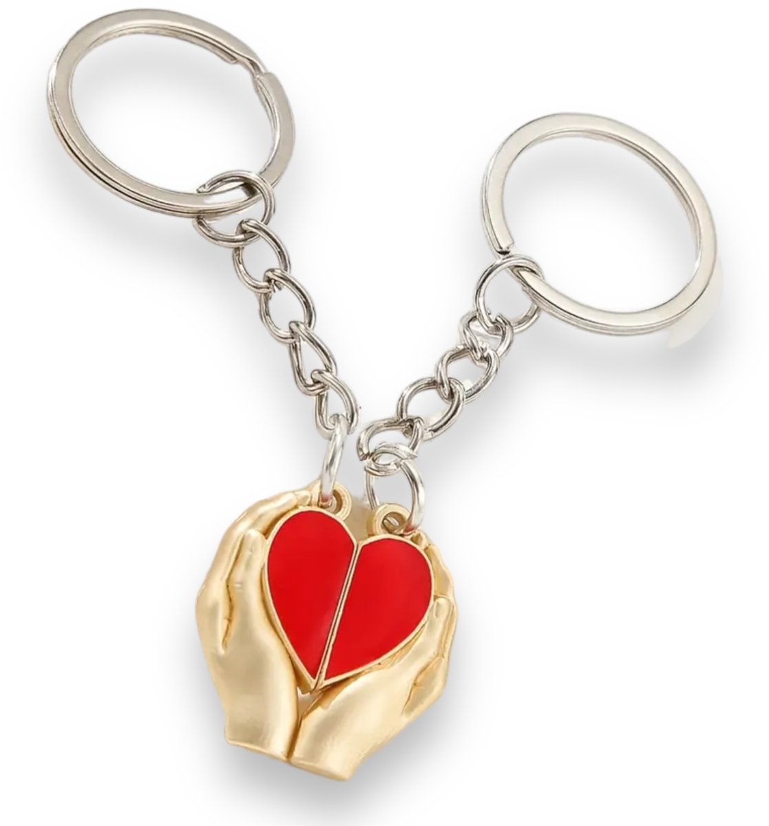 2-delige Sleutelhanger Set – Handen met Hart – Voor Koppels / Vriendschap / Cadeau