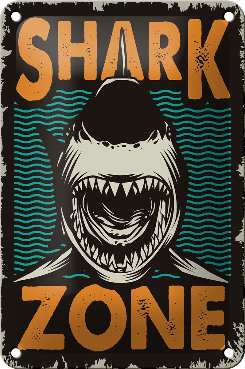 Blechschild Retro 12x18cm Shark Zone Hai See